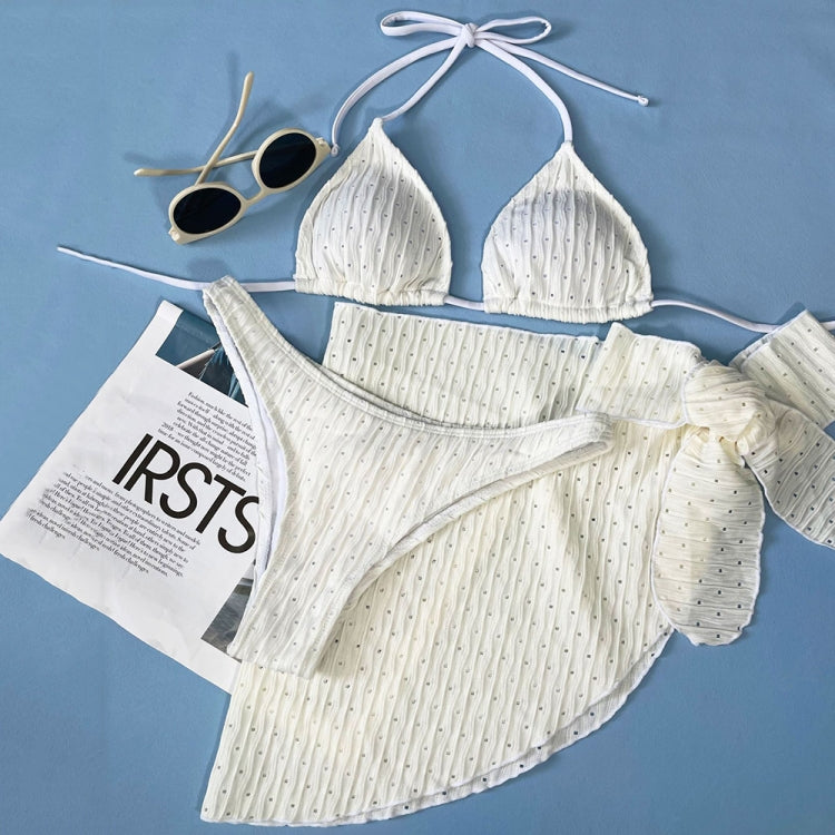 Summer Sexy Halter Bikini Three-piece Suit Solid Lace-up Swimsuit with Breasts Pad, S, M, L, XL