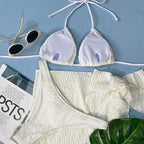 Summer Sexy Halter Bikini Three-piece Suit Solid Lace-up Swimsuit with Breasts Pad, S, M, L, XL