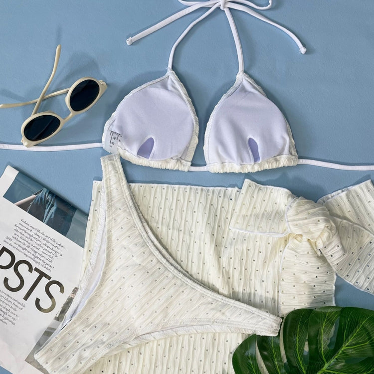 Summer Sexy Halter Bikini Three-piece Suit Solid Lace-up Swimsuit with Breasts Pad, S, M, L, XL
