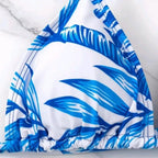 Leaf-print Waist Lace-up Three-Piece Bikini Set Long-sleeved Beach Sun Protection Swimsuit, S, M, L, XL