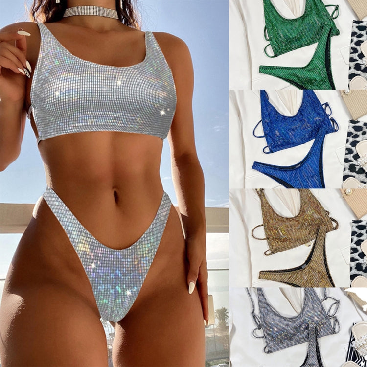 Split Multicolor Gradient Bikini Drawstring Beauty Back Sexy Swimsuit, S, M, L