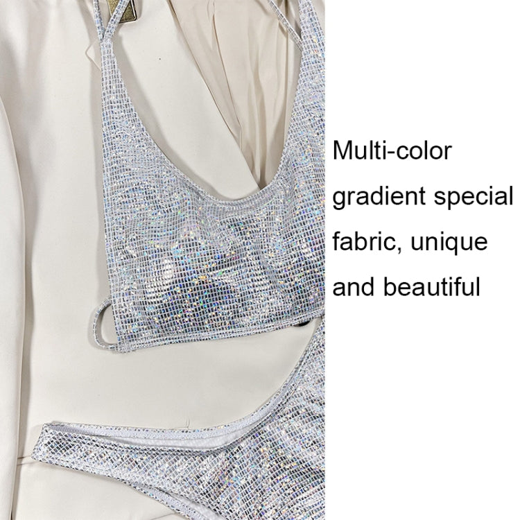 Split Multicolor Gradient Bikini Drawstring Beauty Back Sexy Swimsuit, S, M, L