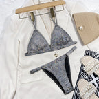 Split Multicolor Gradient Bikini Sexy Strap Buckle Beach Swimsuit, S, M, L