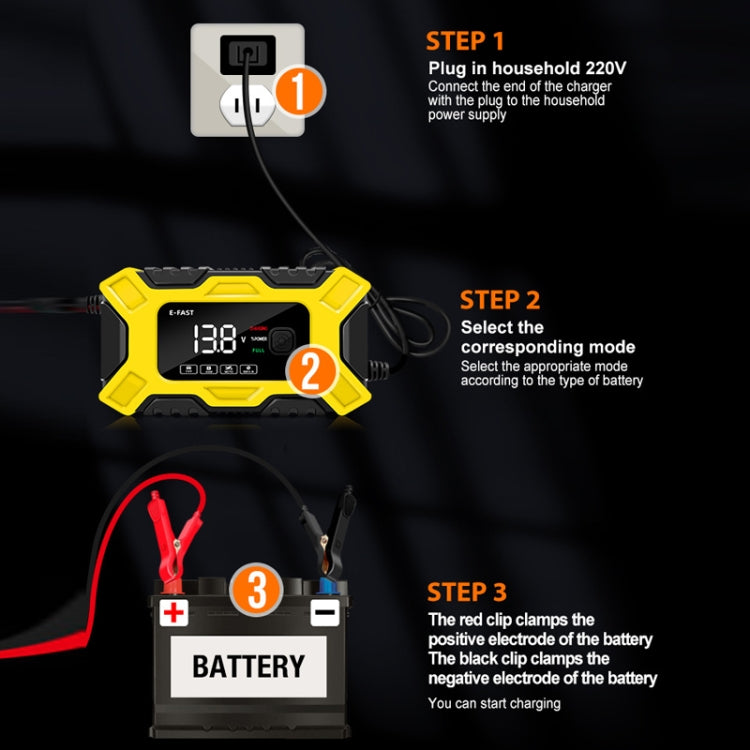 E-FAST 12V Motorcycle Car Battery Charger, EU Plug, US Plug, AU Plug, UK Plug, JPN Plug
