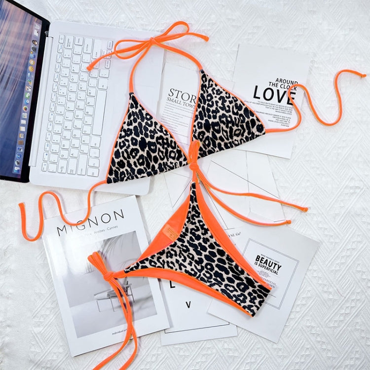 Leopard-print Sexy Split Bikini Halter Lace-Up Beach Swimsuit, S, M, L