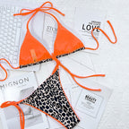 Leopard-print Sexy Split Bikini Halter Lace-Up Beach Swimsuit, S, M, L