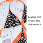 Leopard-print Sexy Split Bikini Halter Lace-Up Beach Swimsuit, S, M, L