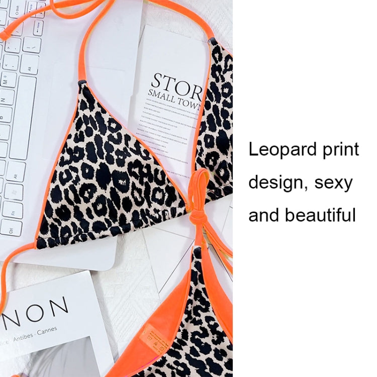 Leopard-print Sexy Split Bikini Halter Lace-Up Beach Swimsuit, S, M, L