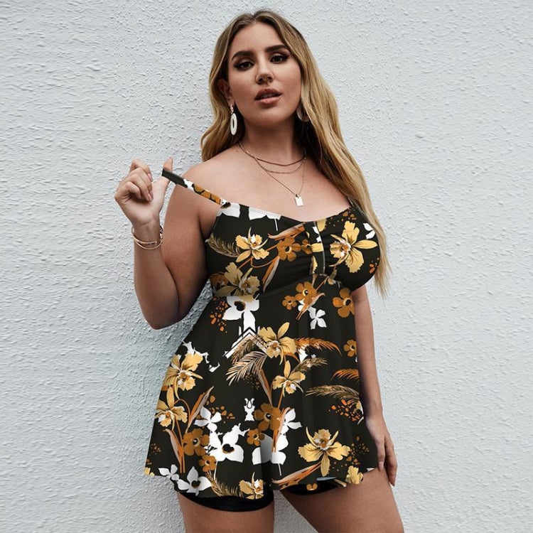 Two-Piece Suspender Skirt Swimsuit Digital Print Boxer Swimsuit Set, L, XL, XXL, XXXL