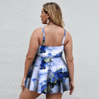 Two-Piece Suspender Skirt Swimsuit Digital Print Boxer Swimsuit Set, L, XL, XXL, XXXL