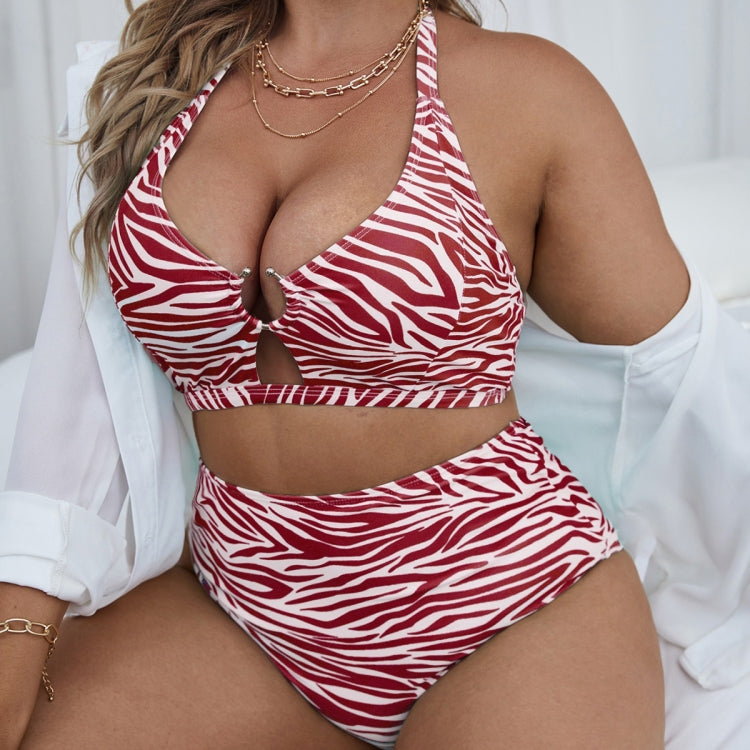 Two-Piece Textured-Print Bikini Push-Up Hollow Halter Swimsuit, L, XL, XXL, XXXL, XXXXL