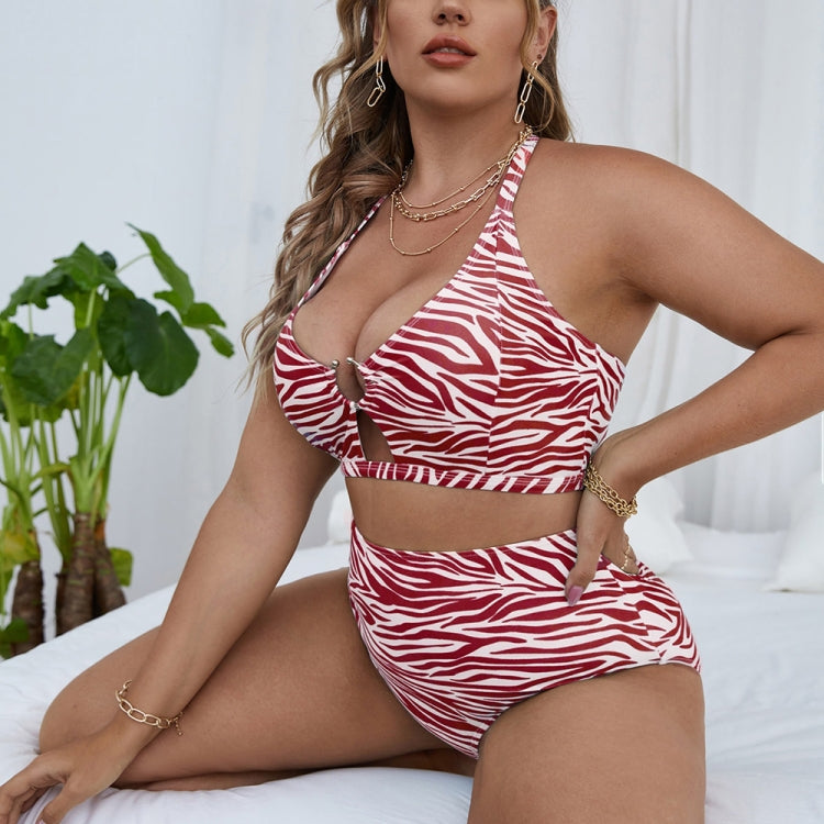Two-Piece Textured-Print Bikini Push-Up Hollow Halter Swimsuit, L, XL, XXL, XXXL, XXXXL