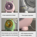 Dormitory Portable Animal Ear Desktop Electric Fan, Charging Version White, Charging Version Pink, Charging Version Green, Directly Inserted Version White, Directly Inserted Version Pink, Directly Inserted Version Green