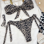 Leopard Printing Split Bikini Chest Knoted Sexy Lace-up Swimsuit, S, M, L