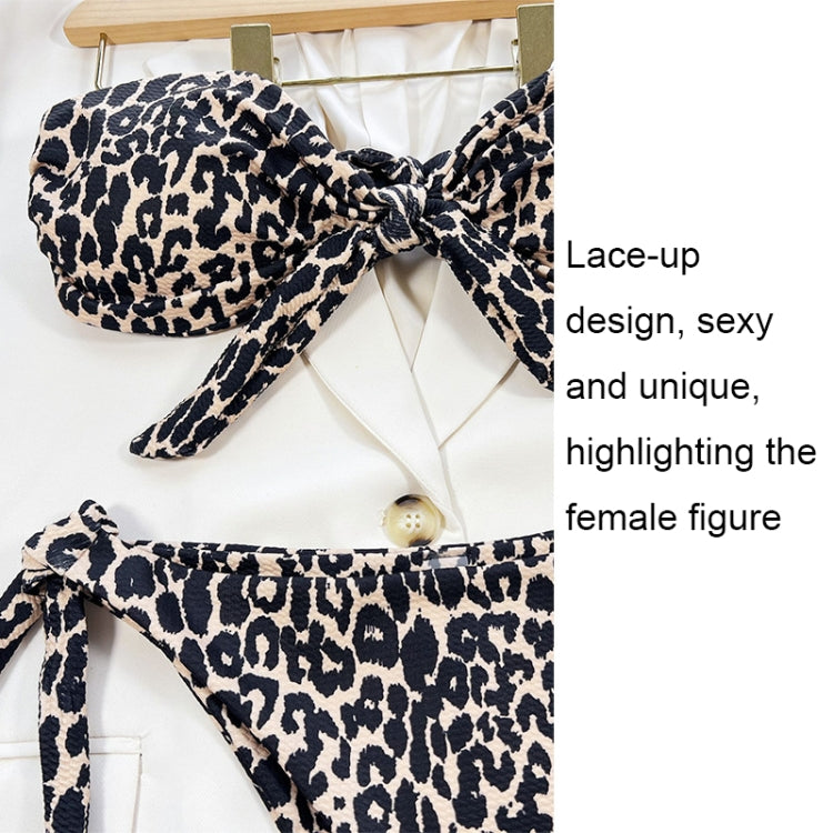 Leopard Printing Split Bikini Chest Knoted Sexy Lace-up Swimsuit, S, M, L
