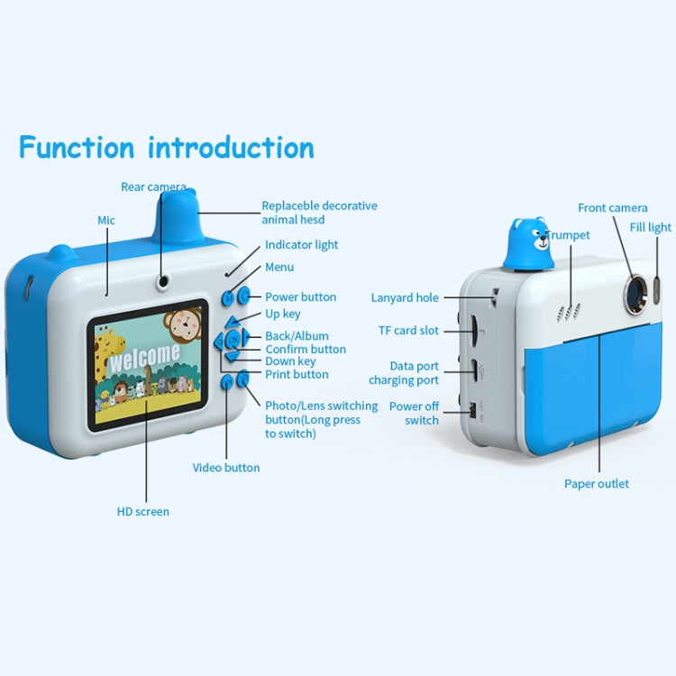IPS 2.36 inch LED HD Display 1080P Childrens Camera Thermal Printing Instant Camera