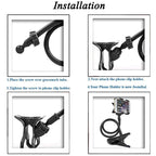 Double-clamp Camera Phone Holder Extended Metal Bending Bracket, Double-clamp