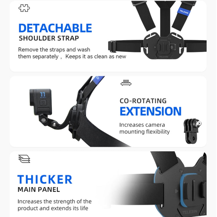 TELESIN  Chest Strap Mount Waistcoat Belt  Mount For Action Camera, GP-UCS-001