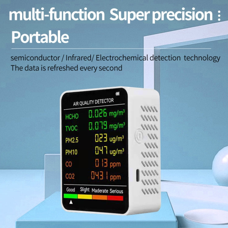 PM2.5/PM10 Air Quality Detector Indoor Air Quality Monitor, 6 in 1 Air Quality Detector Black, 6 in 1 Air Quality Detector White