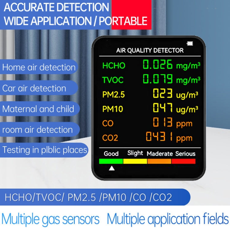 PM2.5/PM10 Air Quality Detector Indoor Air Quality Monitor, 6 in 1 Air Quality Detector Black, 6 in 1 Air Quality Detector White