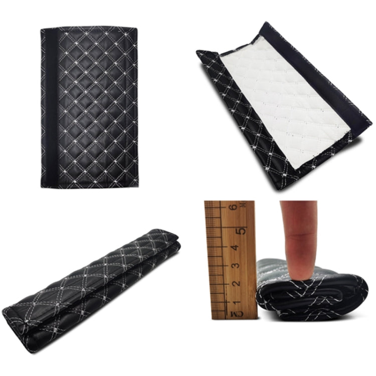 Rhombus Leather Seat Belt Shoulder Protector Pads, Black Leather Red Line, Black Leather White Line, Light Brown, Beige, Light Grey