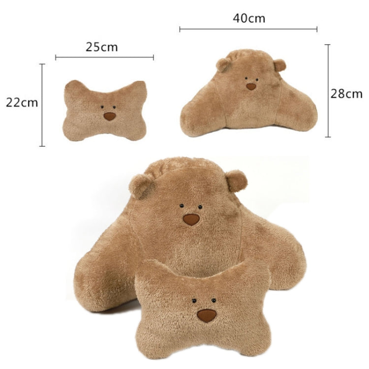 Car Cartoon Bear Plush Seat Upholstery Pillow, Headrest Brown, Lumbar Pillow Brown, Headrest White, Lumbar Pillow White