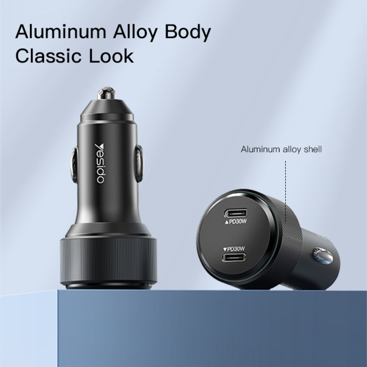 Yesido Y48  60W Car Fast Charger Aluminum Aluminum Double Type-C/USB-C Port Car Charger, Y48