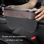 Car Central Control Seat Gap Storage Box with Dual USB Ambient Lights, Suede Khaki Co-pilot
