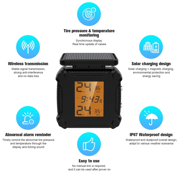 Solar Motorcycle Tire Pressure Monitor Color Screen High Precision Sensor, M8, M9