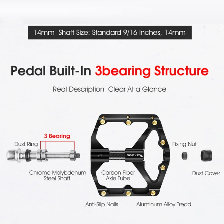 WEST BIKING 3 Bearings Ultralight Carbon Fiber Bushing Mountain Bike Pedal