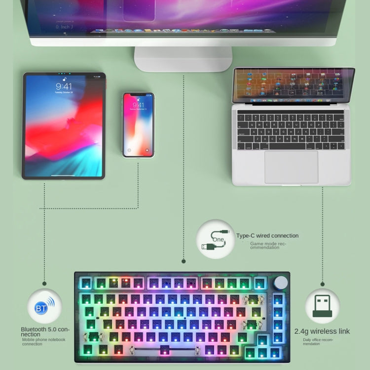 82 Keys Bluetooth Wireless 3-mode RGB Hot-plug Customized Mechanical Keyboard Kit, Kit(White Transparent), Kit(Black Transparent)