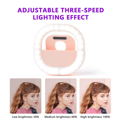 Mobile Phone Fill Light Rechargeable Clip Ring Selfie Light, White, Pink, Blue