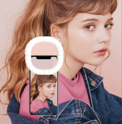 Mobile Phone Fill Light Rechargeable Clip Ring Selfie Light, White, Pink, Blue
