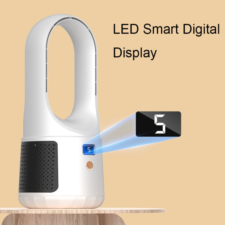 Desktop USB Charging Bladeless Fan Portable Vertical LED Digital Display Fan, Milk Coffee