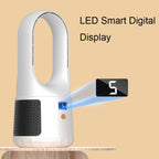 Desktop USB Charging Bladeless Fan Portable Vertical LED Digital Display Fan, Milk Coffee