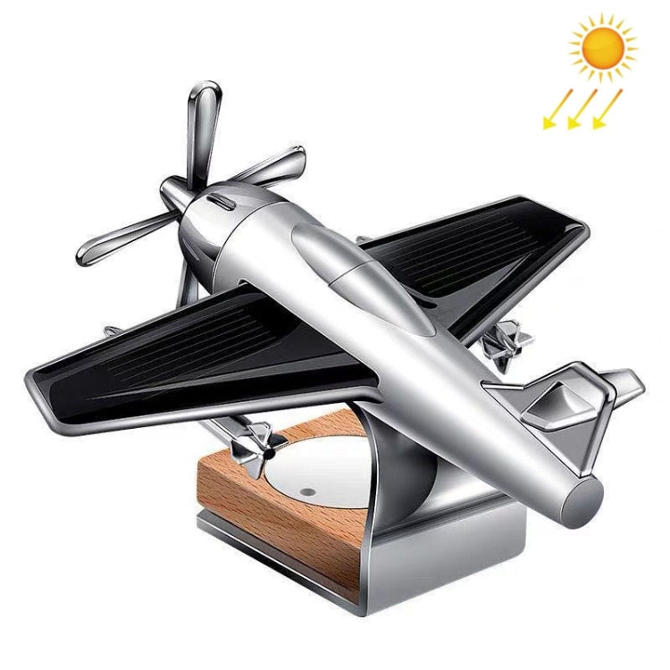 Solar Car Airplane Ornament Solid Aroma Diffuser Car Rotating Decoration Items, Wooden Base (Silver), Wooden Base (Black)