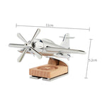 Solar Car Airplane Ornament Solid Aroma Diffuser Car Rotating Decoration Items, Wooden Base (Silver), Wooden Base (Black)