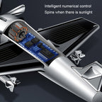 Solar Car Airplane Ornament Solid Aroma Diffuser Car Rotating Decoration Items, Wooden Base (Silver), Wooden Base (Black)