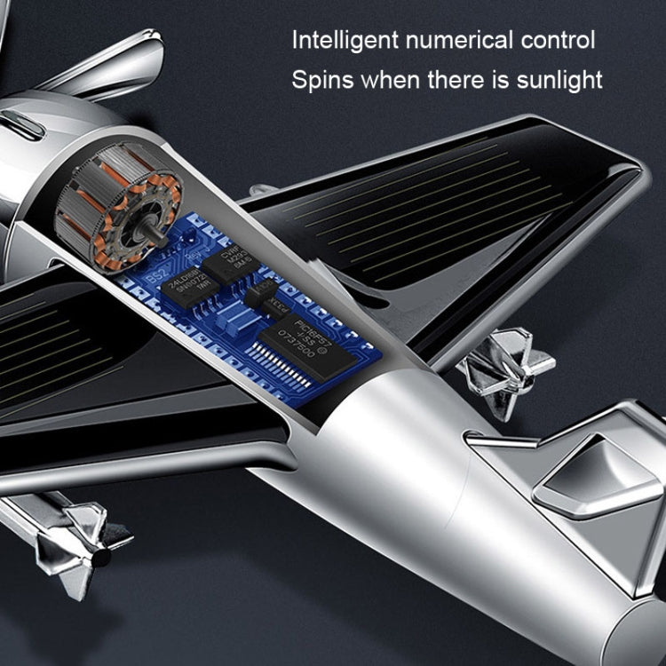 Solar Car Airplane Ornament Solid Aroma Diffuser Car Rotating Decoration Items, Wooden Base (Silver), Wooden Base (Black)