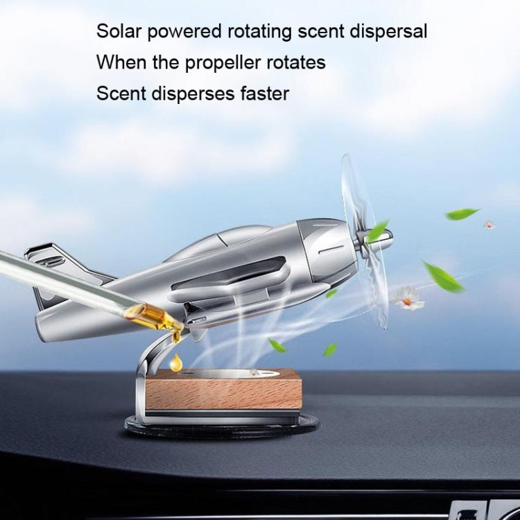 Solar Car Airplane Ornament Solid Aroma Diffuser Car Rotating Decoration Items, Wooden Base (Silver), Wooden Base (Black)