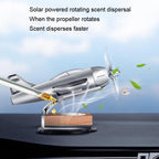 Solar Car Airplane Ornament Solid Aroma Diffuser Car Rotating Decoration Items, Wooden Base (Silver), Wooden Base (Black)