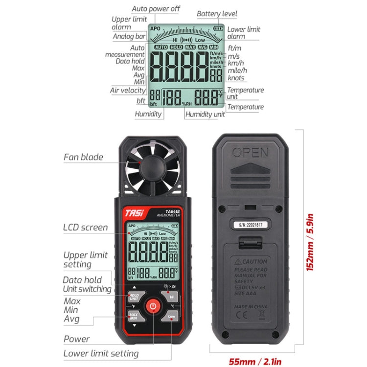 High Precision Wind Speed Instrument Wind Volume Tester Handheld Wind Speed Meter, TASI TA641A, TASI TA641B