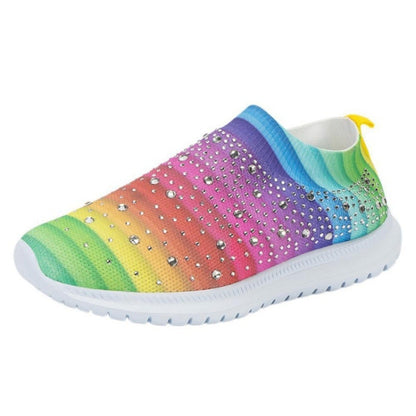 Spring and Autumn Rhinestone Flying Woven Women Sneakers Casual Breathable Shoes, 42, 43