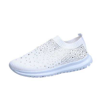 Spring and Autumn Rhinestone Flying Woven Women Sneakers Casual Breathable Shoes, 42, 43