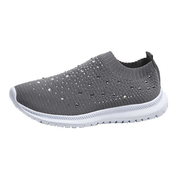 Spring and Autumn Rhinestone Flying Woven Women Sneakers Casual Breathable Shoes, 42, 43