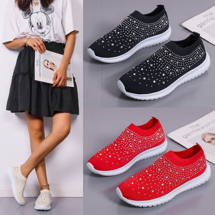 Spring and Autumn Rhinestone Flying Woven Women Sneakers Casual Breathable Shoes, 35, 37, 38, 39, 40, 41