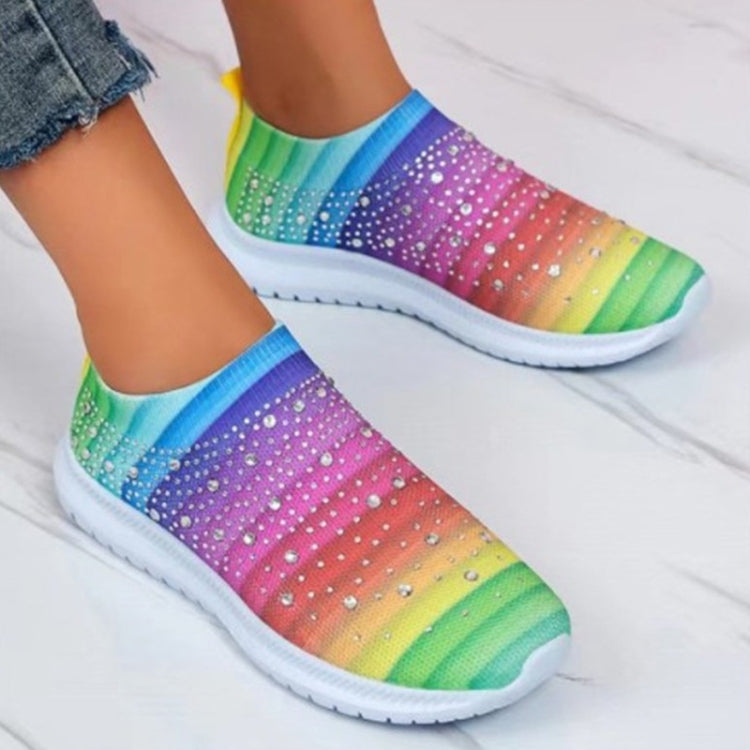 Spring and Autumn Rhinestone Flying Woven Women Sneakers Casual Breathable Shoes, 42, 43
