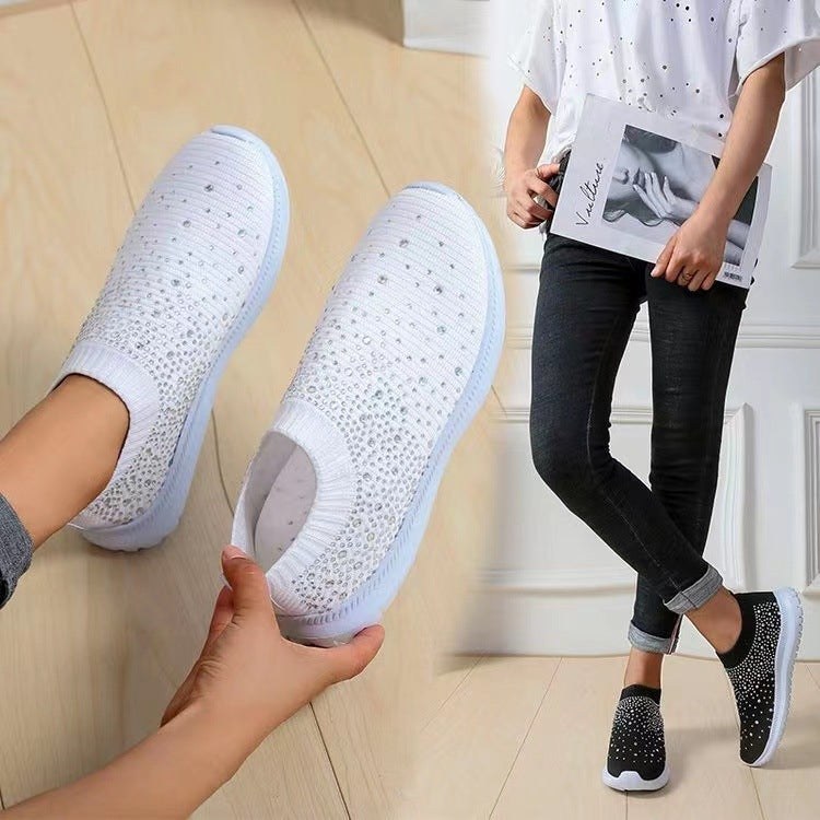 Spring and Autumn Rhinestone Flying Woven Women Sneakers Casual Breathable Shoes, 35, 37, 38, 39, 40, 41