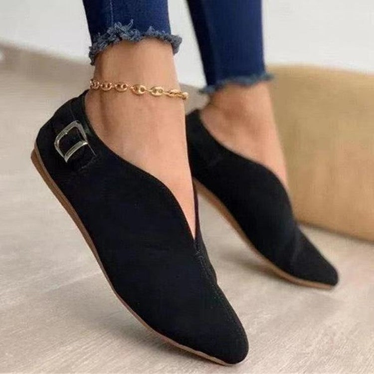V-mouth Buckle Casual Suede Breathable Flat Shoes, 35, 36, 37, 38, 39, 40, 41, 42, 43