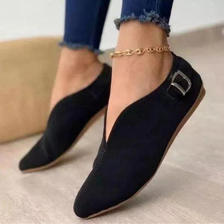 V-mouth Buckle Casual Suede Breathable Flat Shoes, 35, 36, 37, 38, 39, 40, 41, 42, 43
